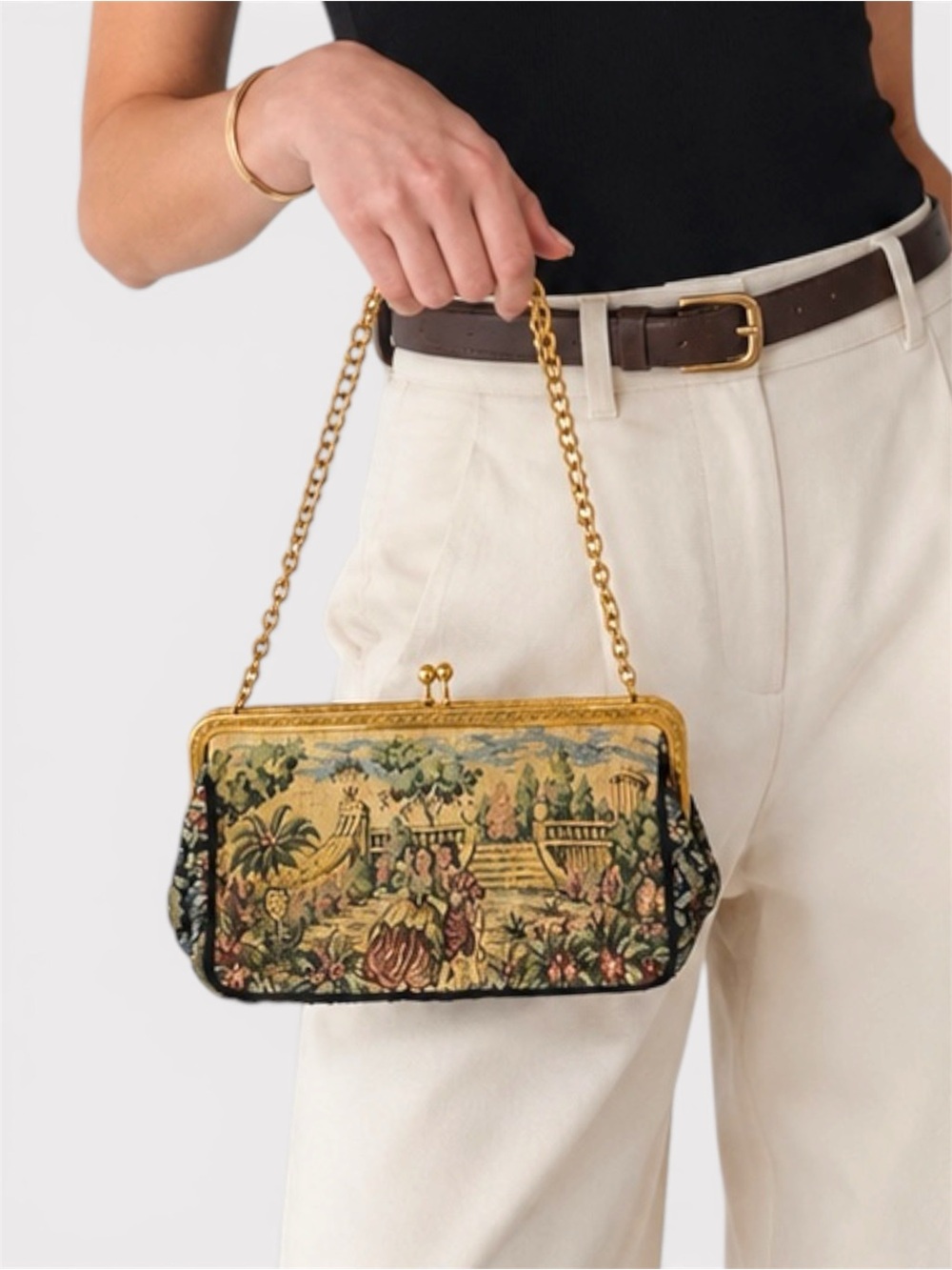 La Marquise Vintage Floral Tapestry Evening Bag With Gold Chain